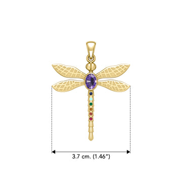 Spiritual Dragonfly Solid Yellow Gold Pendant with Chakra Gemstone GPD5056